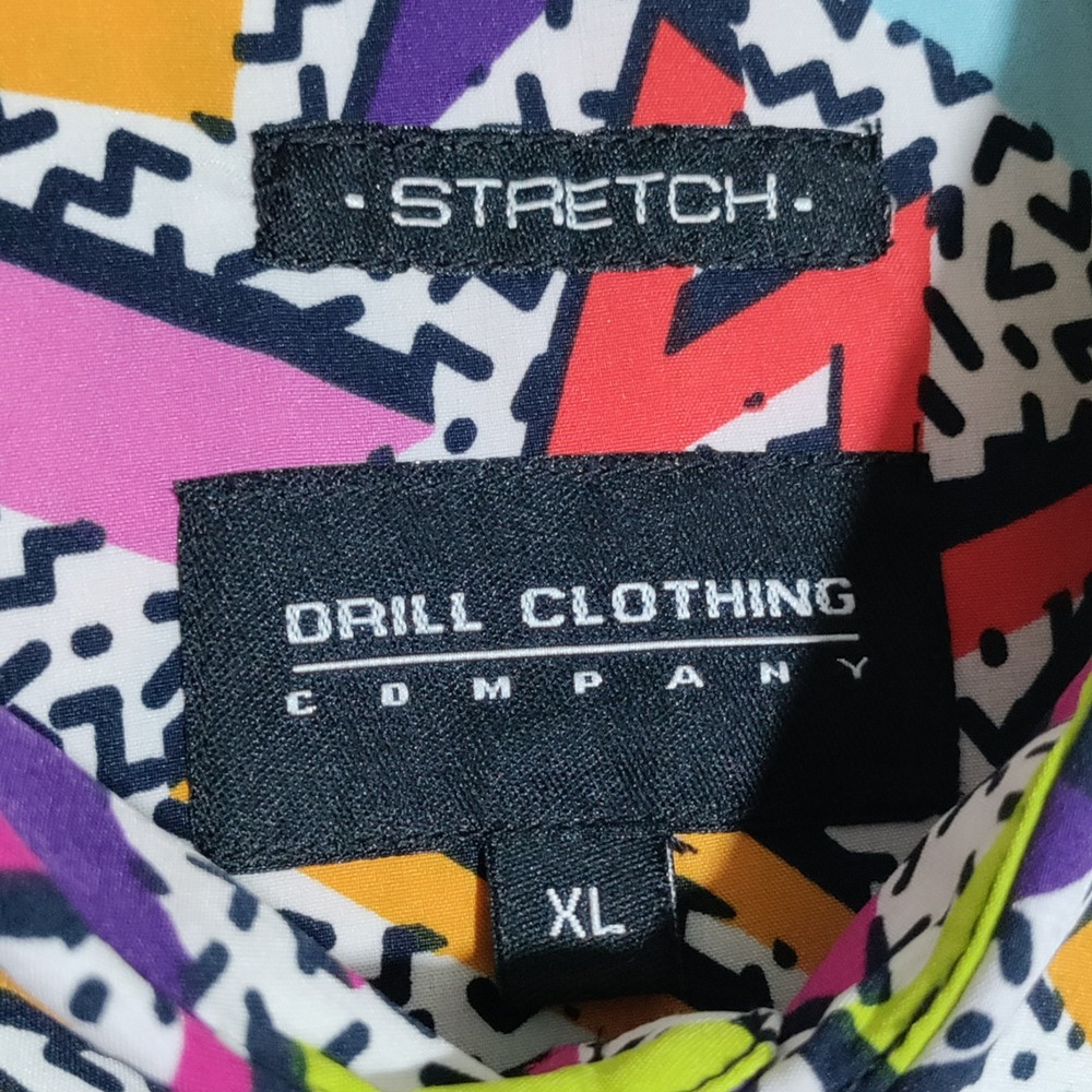 Drill Clothing Company Shirt Mens XL Colorful Stretch Button Up Retro Party Club - Picture 6 of 13